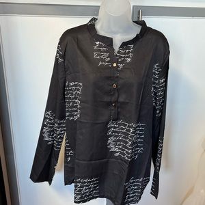 3XL black blouse, handwriting letter theme